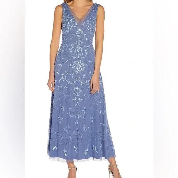 adrianna papell embroidered dress Sequin Embroidered Gown In Black Blue main image 0